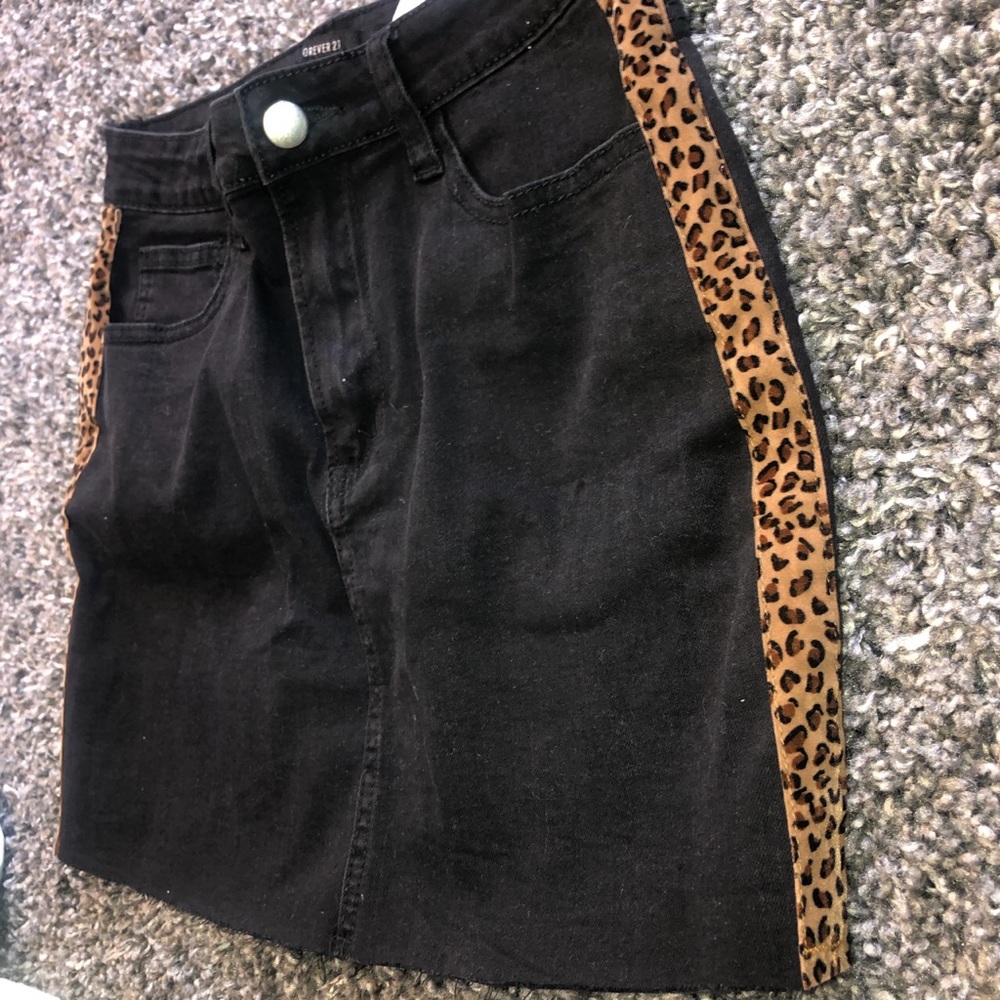 Denim black leopard skirt